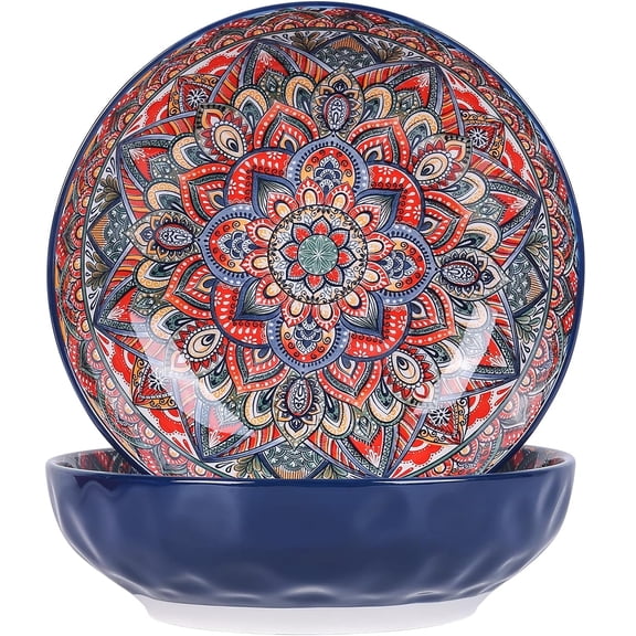 QLAN Large Serving Bowls,10 inch Ceramic Bowls, 75 Oz Capacity, Vibrant Orange Hue - Microwave and Dishwasher Safe for Salad, Pasta, Entertaining and Party (Set of 2)