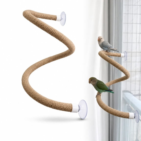 2-PCS Bird Rope Perch with Suction Cups, Natural Hemp Climbing Stand for Parrots and Budgies, 31.5 Inches Long