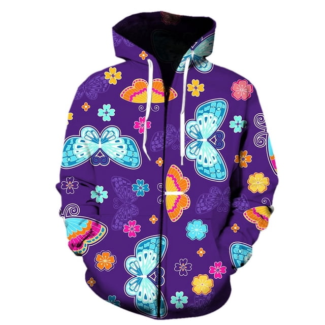 Spring And Autumn Cartoon Butterfly Pattern zipper Hoodie Casual O Neck Oversized Sweatshirt Hooded Pullover Jacket Men Clothing