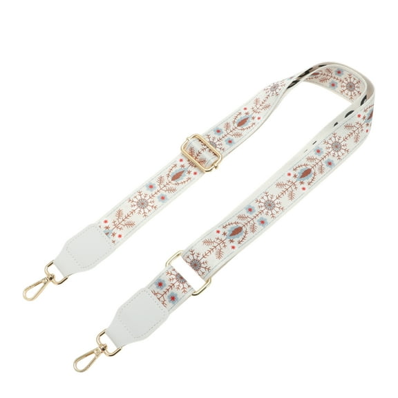 Unique Bargains 1 Pc Floral Pattern Light Gold Tone Hook Handbag Strap for Dating White Nylon PU