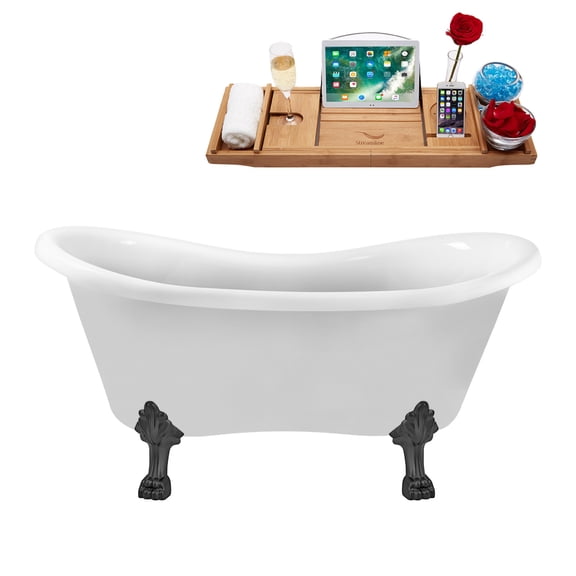 62" Streamline N1020BGM-IN-BGM Clawfoot Tub and Tray With Internal Drain