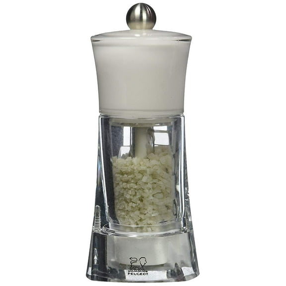 Peugeot 30391 Molene Grey “Wet” Salt Mill, 5-1/2" White. Ceramic mechanism.