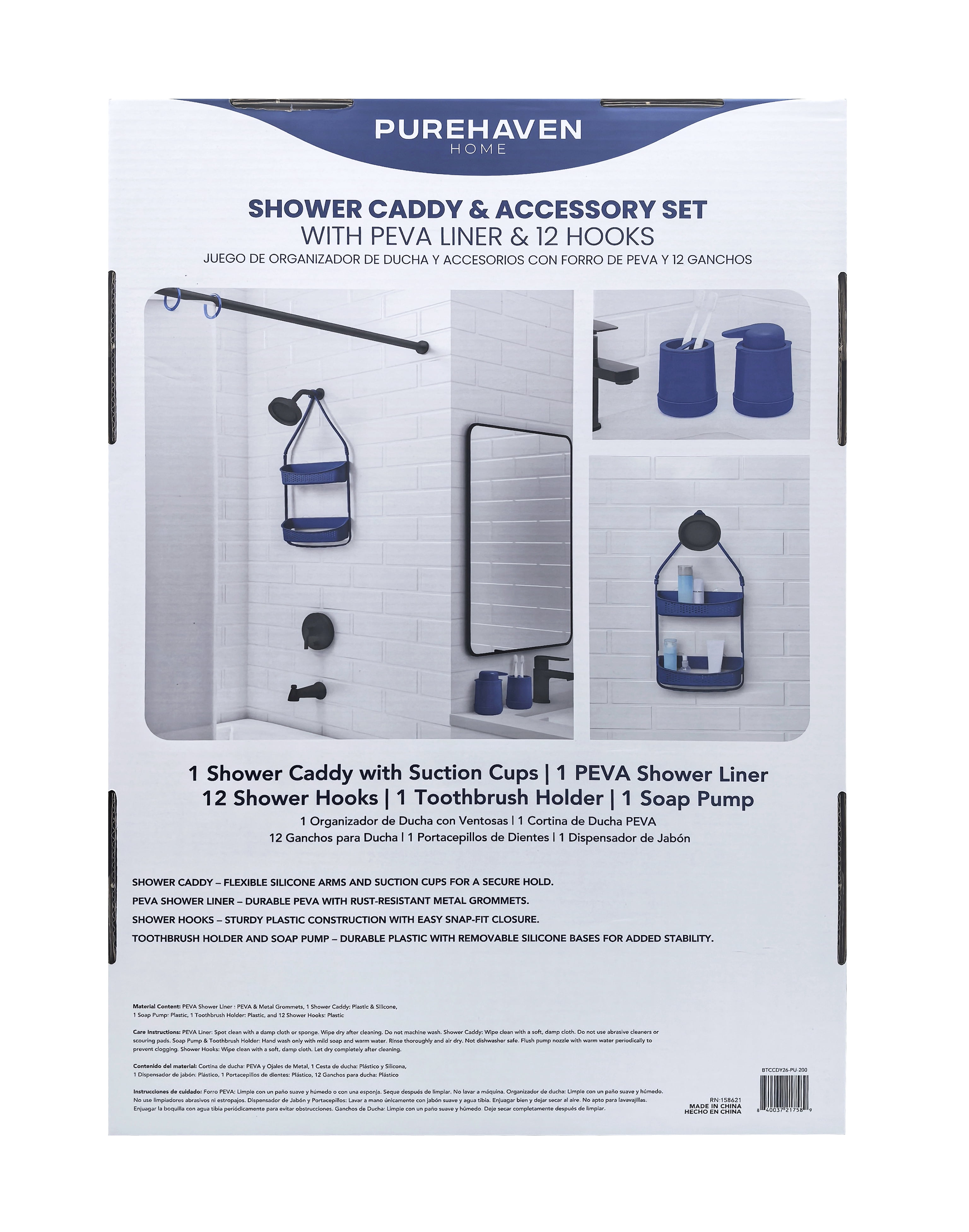 Purehaven Home Shower Caddy and Bath Accessory Set for College Dorms and Apartments, Purple