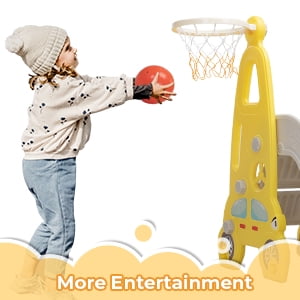 TOBBI 4 in 1 Toddler Climber and Swing Set, Play Climber Freestanding Slides Playset for Kids, Indoor Outdoor Playground Toy with Basketball Hoop & Ball Yellow