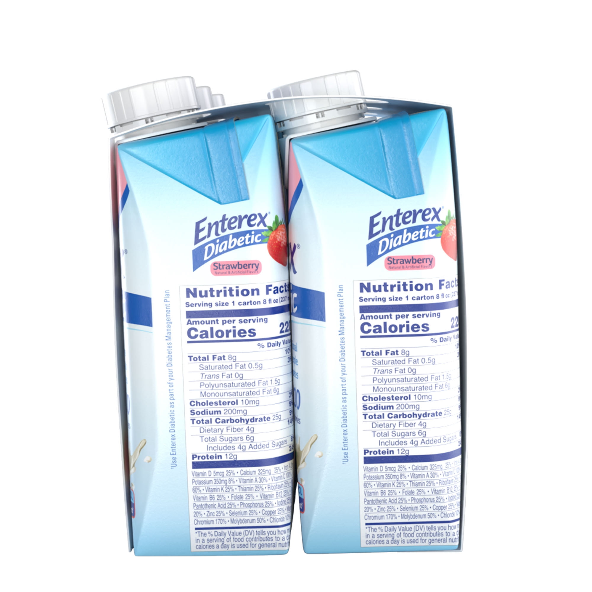 Enterex Diabetic Nutritional Meal Replacement Shake,for People with Diabetes,Strawberry , 8 Fl oz Carton, 6 Pack