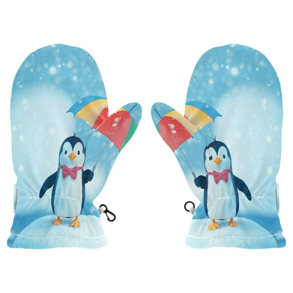 Cozy Kids Winter Gloves with Adjustable Fit,Penguin with An Umbrella Perfect for Outdoor Fun