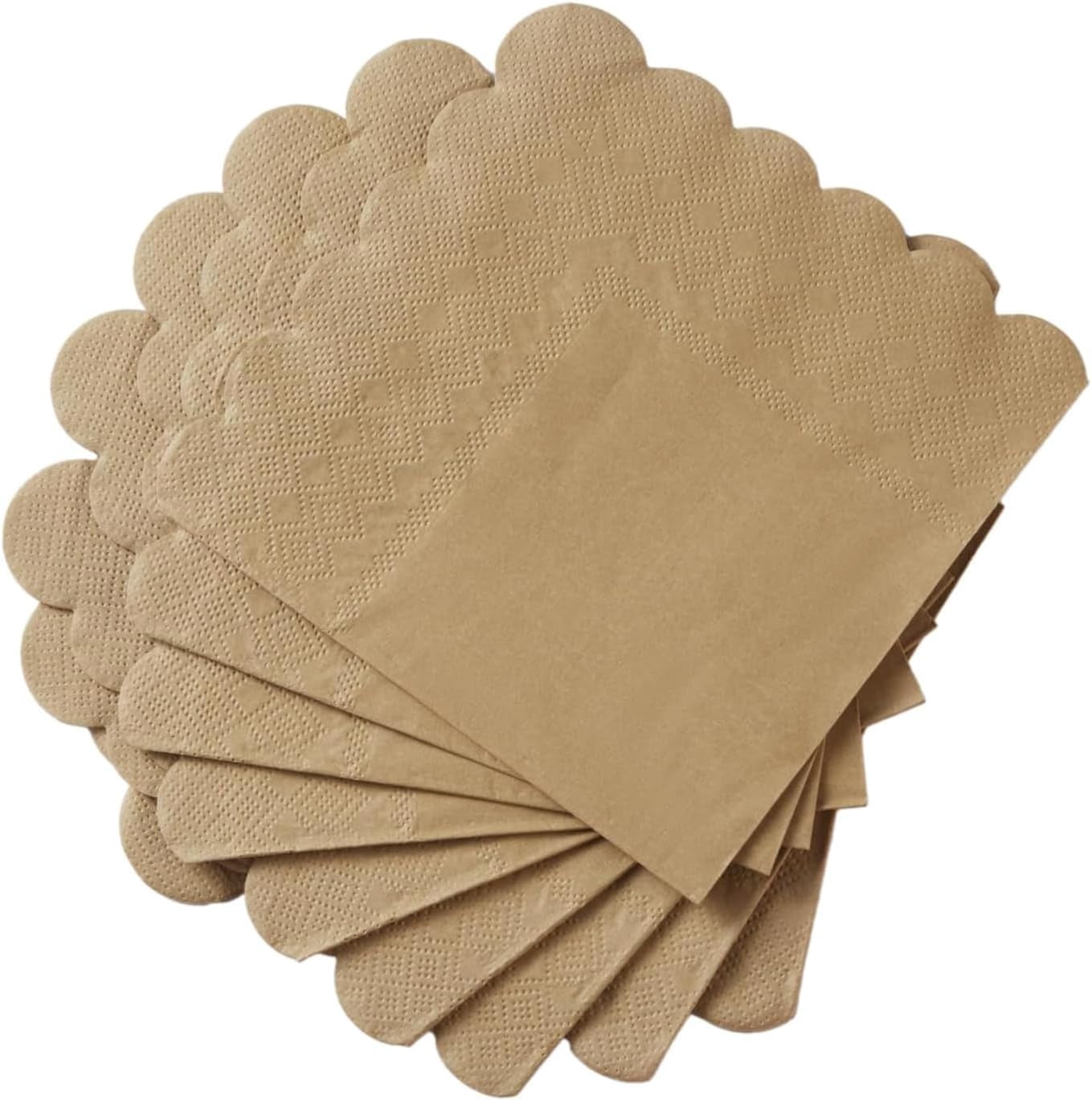 200 Pack Cocktail Napkin 2-Ply Scalloped Edged Dessert Napkins Folded 5 x 5 Inches Disposable Napkins for Dinner Wedding Birthday Party Bridal Anniversary Reception Event (Brown)