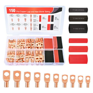 Positive and Negative Pure Copper Top Post Battery Cable Ends Terminal  Connectors with Dual Wall Adhesive Heat Shrink Tubing