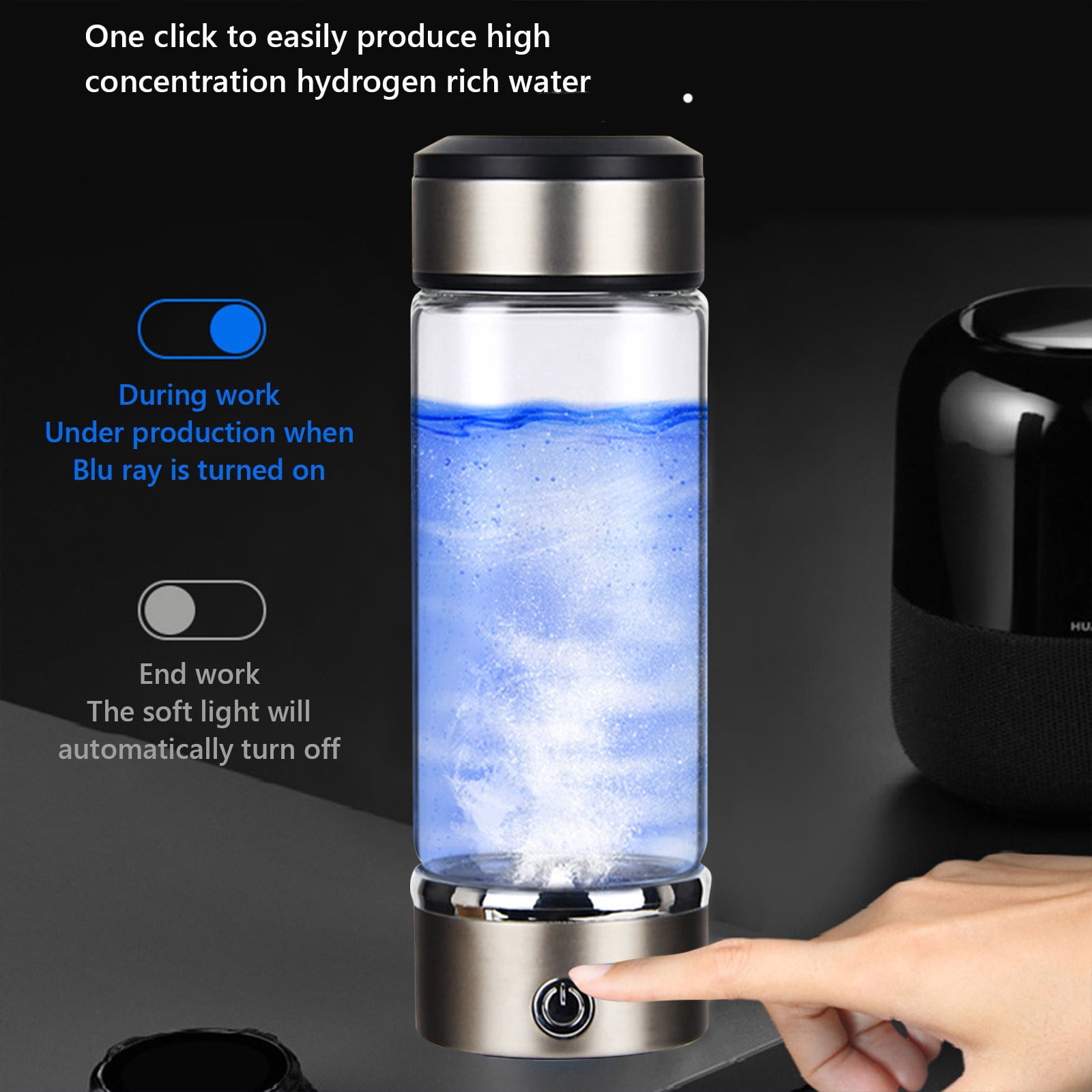 IMossad Hydrogen Water Cup, Ionized Glass Health Drinking Bottle, Portable Enriched Water Cup for Home, Office, Fitness, Wellness, Double Layer Design