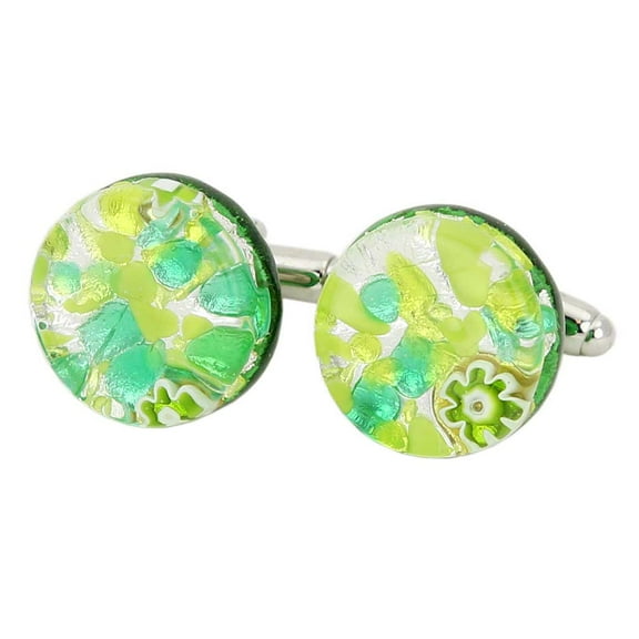 GlassOfVenice Murano Glass Venetian Classic Round Cufflinks - Green Silver