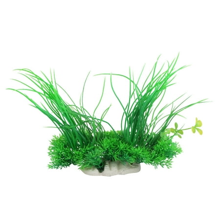 Ceramic Base Clover Decor Aquarium Green Plastic Grass Plant