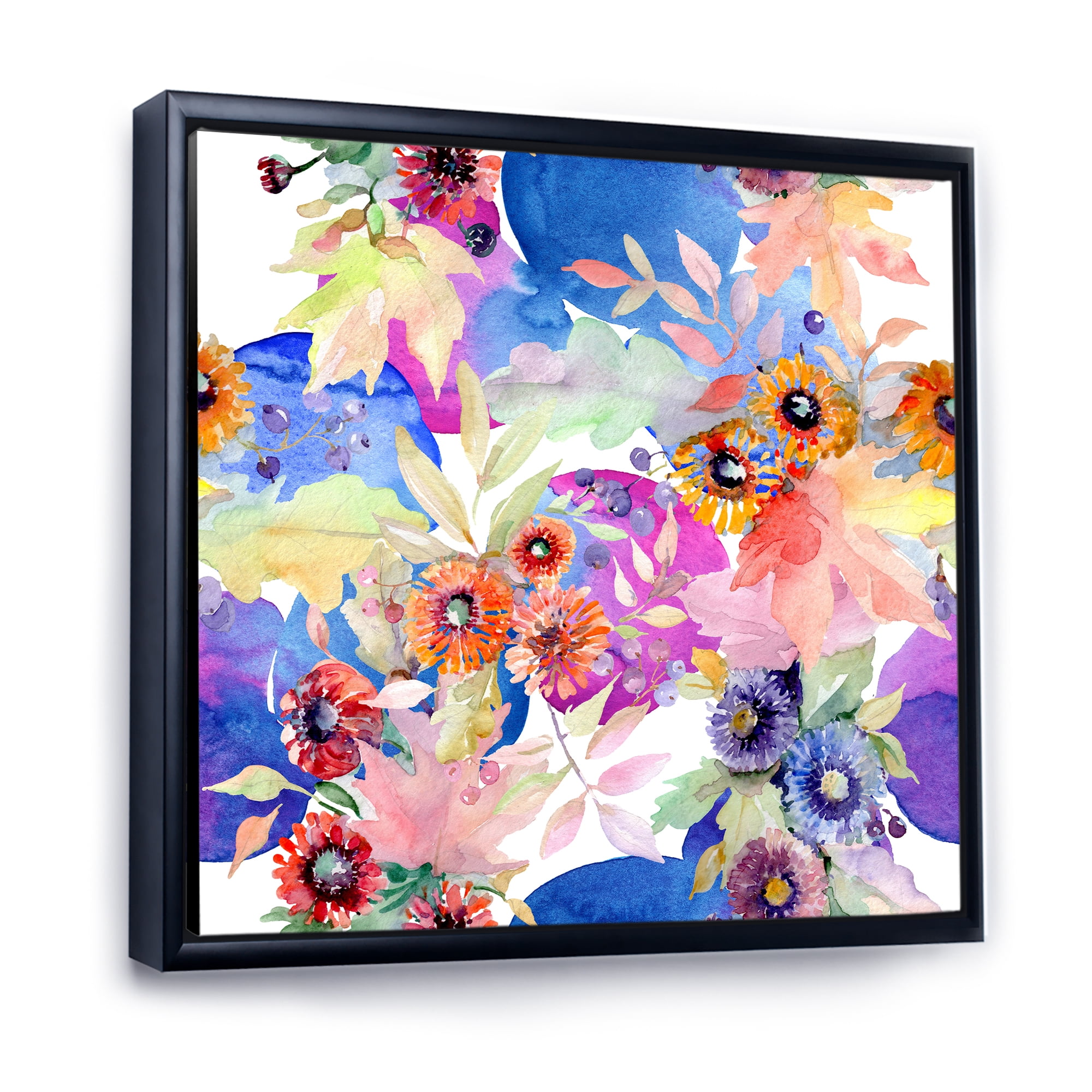 Designart 'Wildflowers and Vibrant Wild Spring Leaves IV' Modern Framed Canvas Wall Art Print