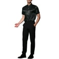 thumbnail image 2 of INSPIRE CHIC Satin Shirts for Men's Button Down Collared Short Sleeve Business Shirts Black S, 2 of 6
