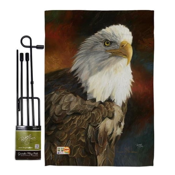 Breeze Decor BD-WL-GS-110060-IP-BO-D-US12-AL 13 x 18.5 in. Portrait of an Eagle Nature Wildlife Vertical Double Sided Mini Garden Flag Set with Banner Pole