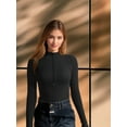 thumbnail image 6 of MOYIKO Mock Turtle Neck Zip Up Long Sleeve Bodysuit Deep V Sexy Womens Tops (Black,XX-Large), 6 of 7