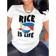 thumbnail image 2 of T-Shirt de Sport Décontracté Simple à Manches Courtes et Col Rond Imprimé Motif Riz pour Femmes, Confortable pour l'Été, 2 of 8