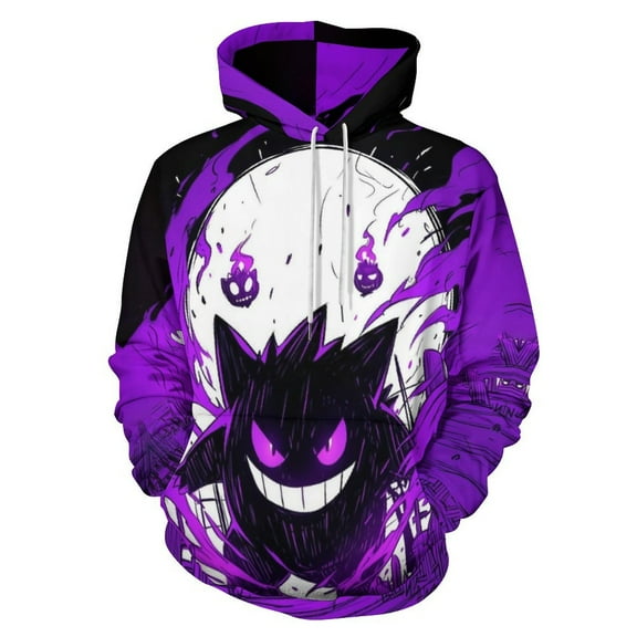 Gengar Hoodies for Men Women 3D Print Pullover Novelty Hooded Sweatshirt Hoodies with Big Pockets S