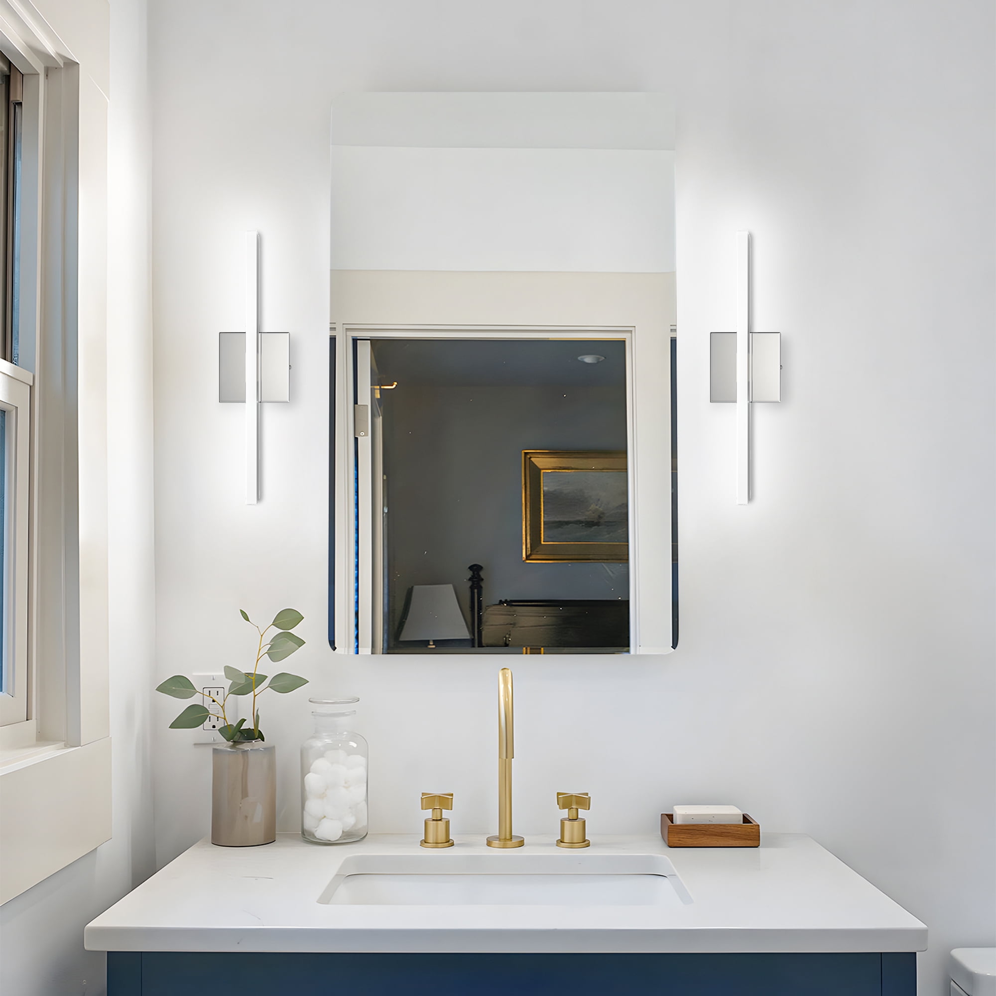 Modern Chrome LED Vanity Lights, LED Bathroom Light Fixtures Over Mirror Bathroom Wall Sconce Bar for Bathroom Mirror Cabinets Bedroom(15.75"-8W)