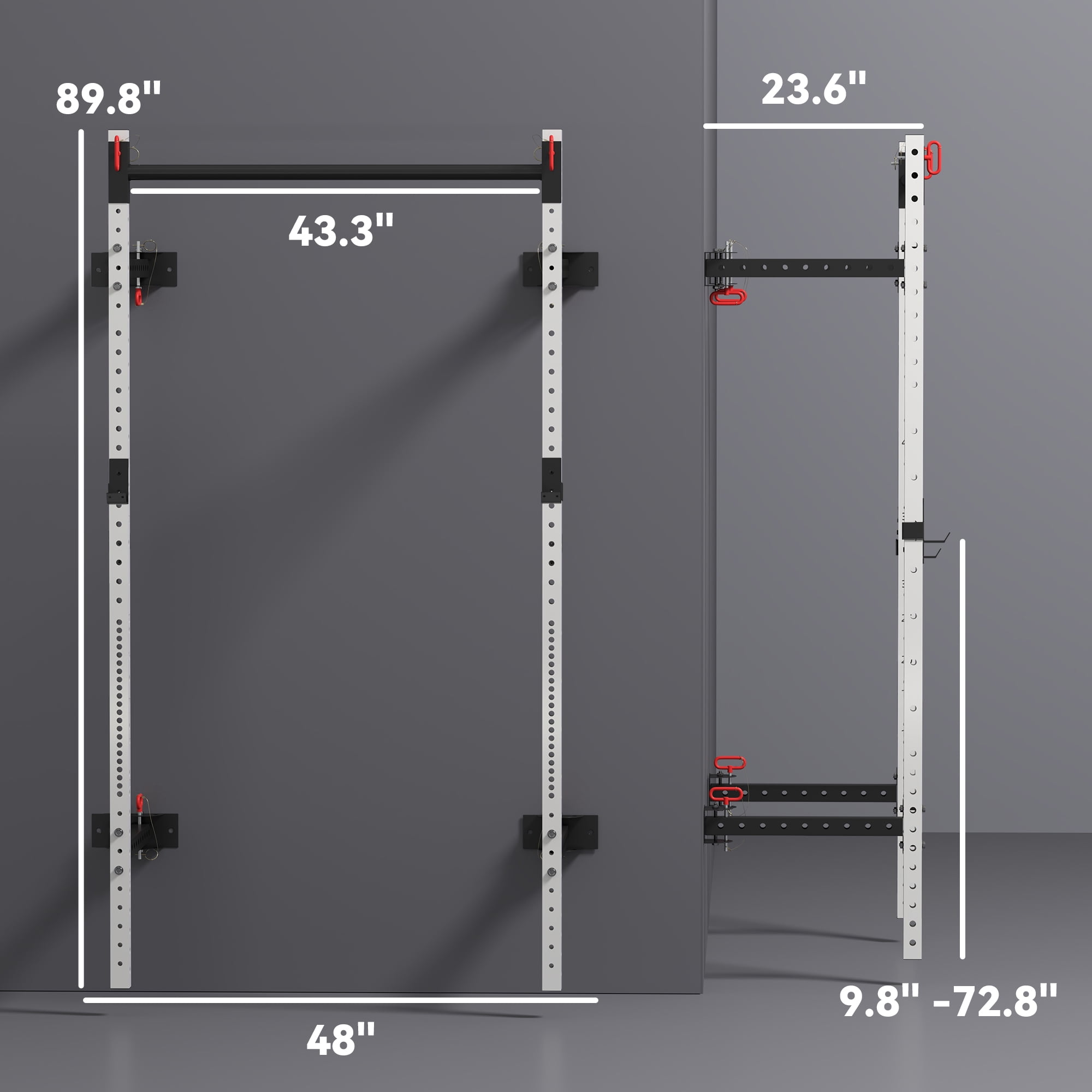 Soozier Folding Squat Rack with Pull Up Bar, Wall Mounted, 1000 Pounds Capacity Power Rack, White