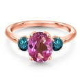 thumbnail image 3 of Gem Stone King 18K Rose Gold Plated Silver Pink Mystic Topaz and Blue Diamond Engagement Ring for Women | 2.74 Cttw | Oval 9X7MM | Gemstone November Birthstone | Size 5, 3 of 6