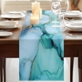 thumbnail image 3 of Teal Marble 70 Inch Table Runner, Contemporary Ink Painted Abstract Art Farmhouse Dresser Scarf Cotton & Linen Tablerunner for Dining/Kitchen Island/Holiday Party Décor 13" x 70", 3 of 9