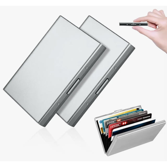 2pz Tarjetero Metal Acero Inoxidable Cartera Credito