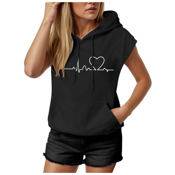 Xudanell Summer Oversize Sweatshirt Essentials Hoodie Women Sleeveless Tank Top Hoodie Teenager Girls Hooded Shirt Streetwear Oversized Hoodies for Women Black L