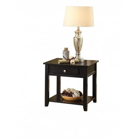 22" Black Manufactured Wood Square End Table With Drawer With Shelf