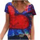 thumbnail image 1 of Tops de talla grande para mujer, con estampado de corazones, a rayas, con cuello en V, manga corta, blusas a la moda, Tops con manga casquillo Pompotops  hkajfhjk464171, 1 of 7