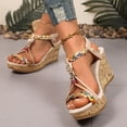 thumbnail image 2 of Rokment Women's Platform Wedge High Heels Dress Sandals Ethnic Bohemian Beach Summer Open Toe Chunky Heeled Dressy Sandals for Woman Vacation Beige Size 6.5, 2 of 6