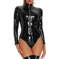 thumbnail image 5 of ZDHoor Womens Shiny PVC Leather Skin-Tight Long Sleeve Leotard Bodysuit Clubwear Party Dress Black-A M, 5 of 6