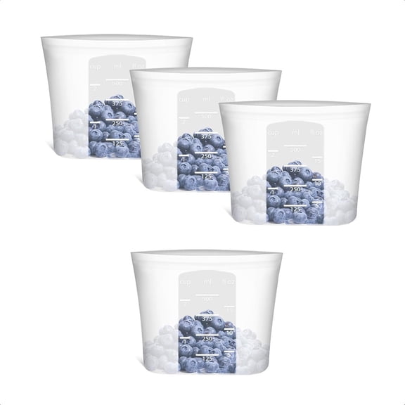 Reusable Silicone Food Storage Bags 4 Pack, oz/500ml, Silicone Stand-Up Wide-Open Zip-Lock Reusable Bags for Small Items, Microwave Freezer Oven Dishwasher Safe, Translucent