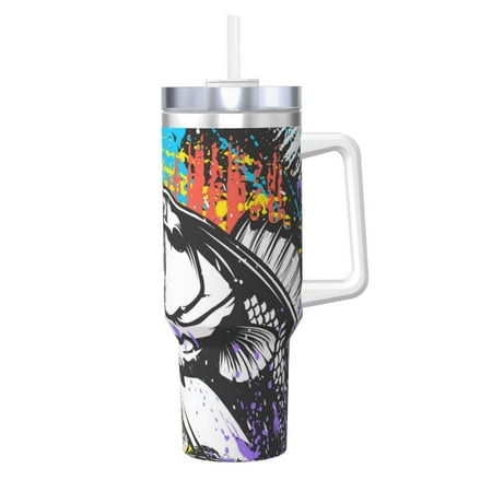 

Lukts Fishing Bass for 40OZ Ice Cup with Handle Stainless Steel Vacuum Insulated Cup Suitable for Indoor and Outdoor Activities