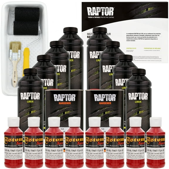 Raptor Hot Rod Red Urethane Spray-On Truck Bed Liner Roller,Tray, Brush 8 Liters