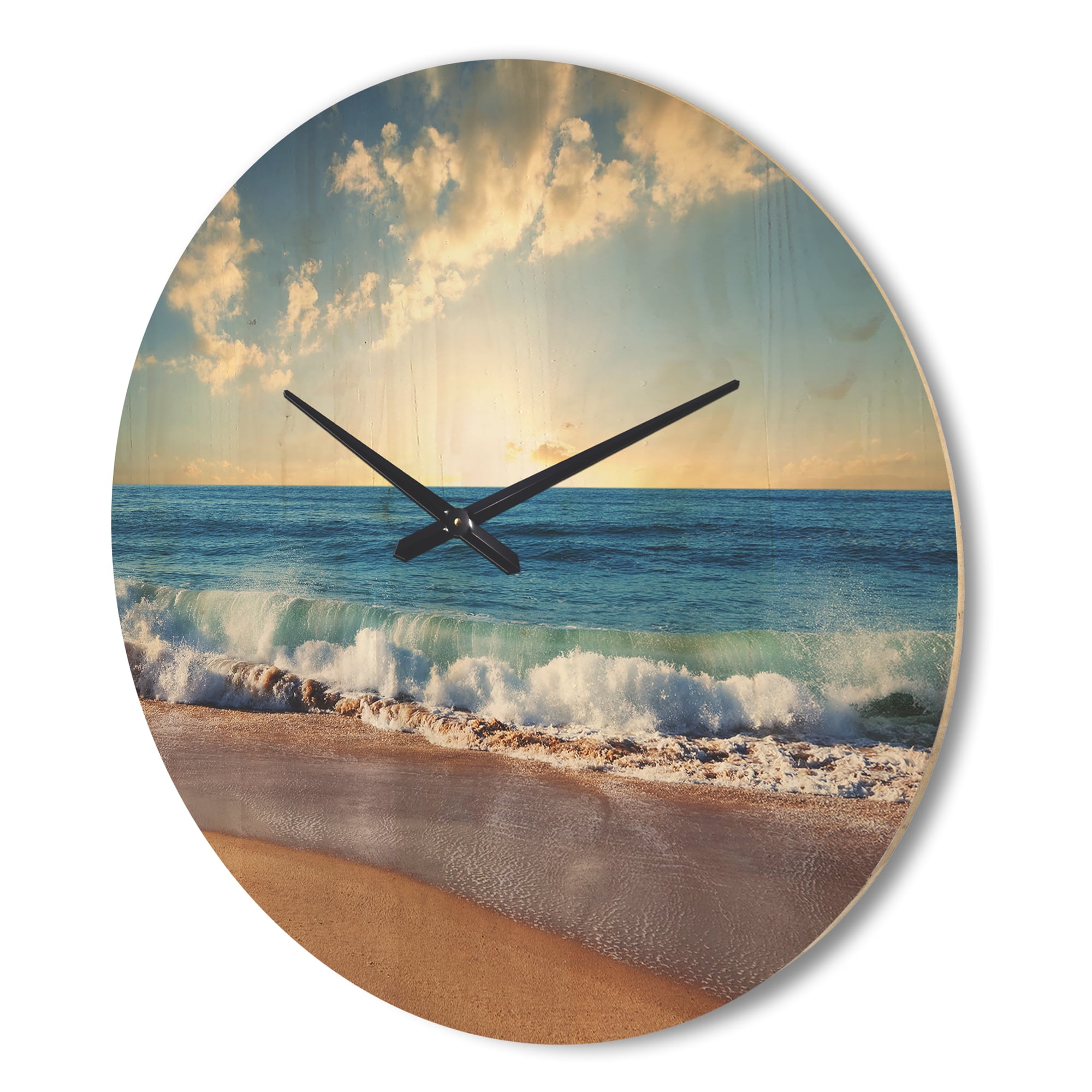Designart 'Sea Beach Sunset ' Modern Wood Wall Clock