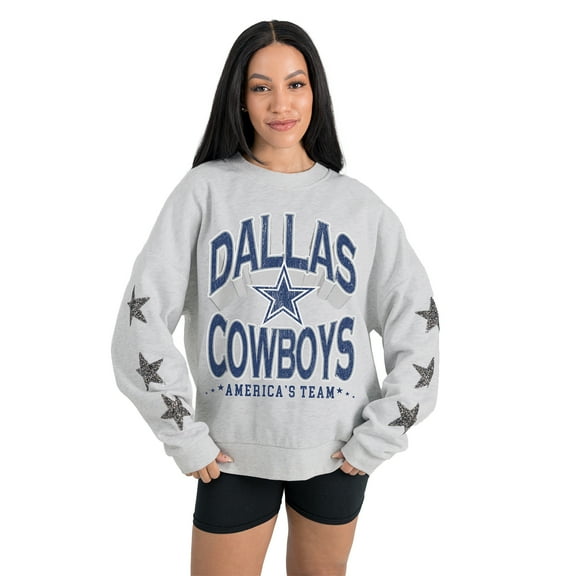 Women's Gameday Couture  Ash Dallas Cowboys Resilience Relaxed Rhinestone Pullover Sweatshirt