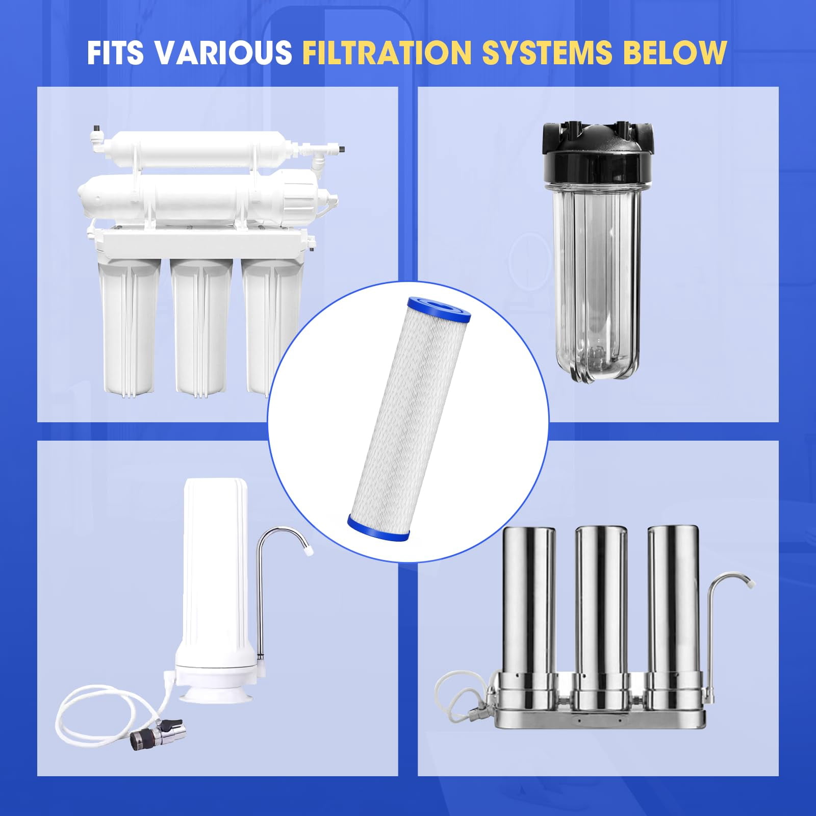 Cold Water Plug Filter Cartridge Filter Element 10"x2.5", 4 pcs 30 Micron Sedimentation Filters, Suitable for Cold Water Plug Pipes, Whole House Systems, Under Sink Systems, and Ice Bath Chillers