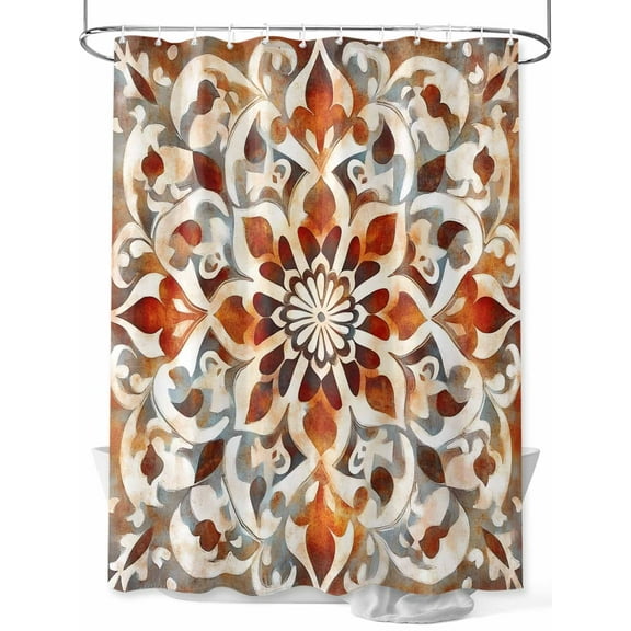 Abstract Flower Shower Curtain Set ,Waterproof Fabric Shower Curtains Retro Red Brown Flower Ethnic Style Shower Curtains for Bathroom,Bathroom Decor 72"x84"