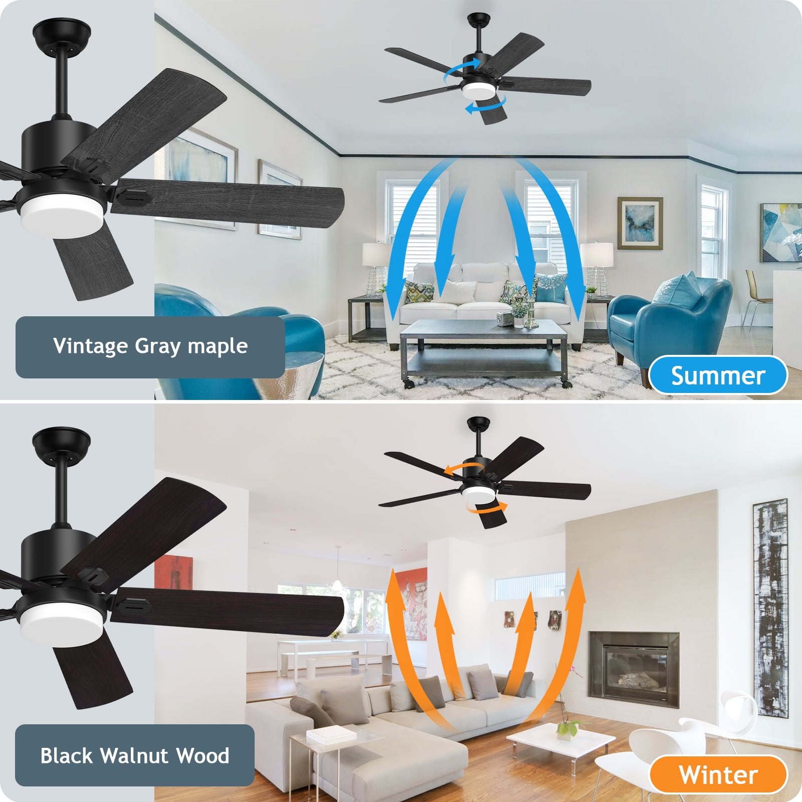 XAUJIX 52'' Indoor Ceiling Fan with Light and Remote, 6