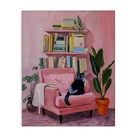 Stupell Industries Calm & Cozy Pink Interior Animals Painting Wrapped Canvas Canvas Art Print Wall Art, 16 x 20