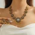 thumbnail image 2 of Bollywood Indian Jewelry Sets for Women Wedding Party Jewelry Flower Tassel Beaded Dangle Earring Oxidized Indian Choker Necklace Gold Plated Zirconia Jhumkas Chandelier Earrings Boho Jewelry, 2 of 10
