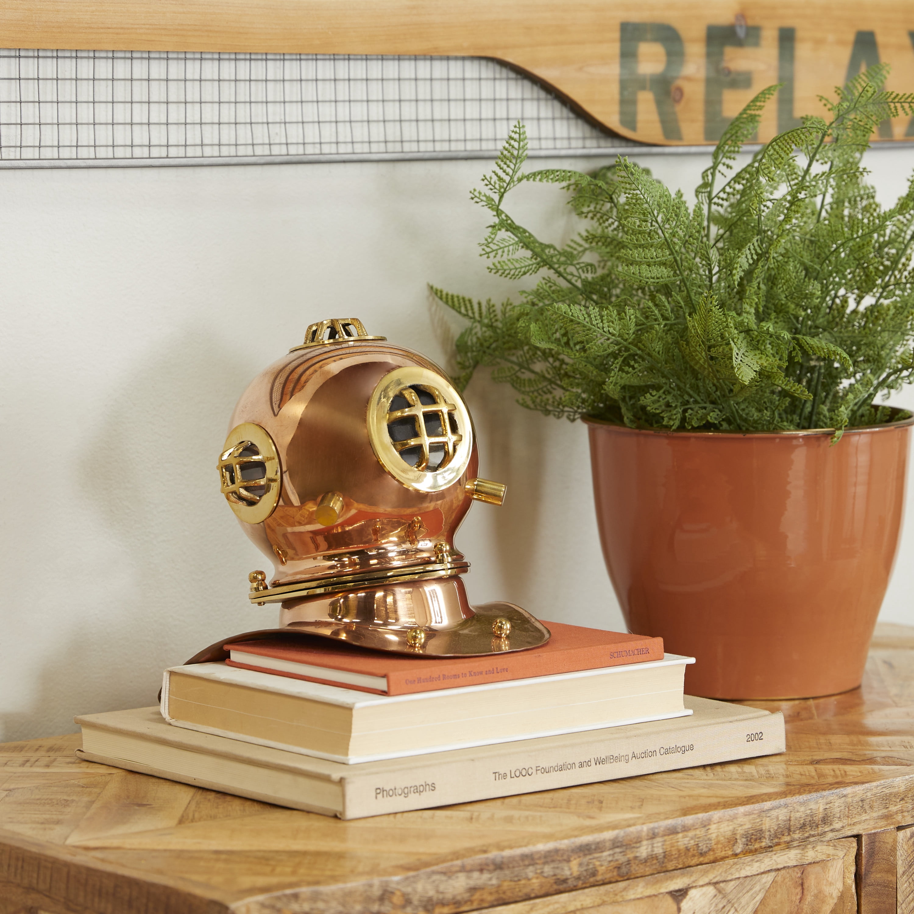 8" Brass Metal Diver Helmet, by DecMode