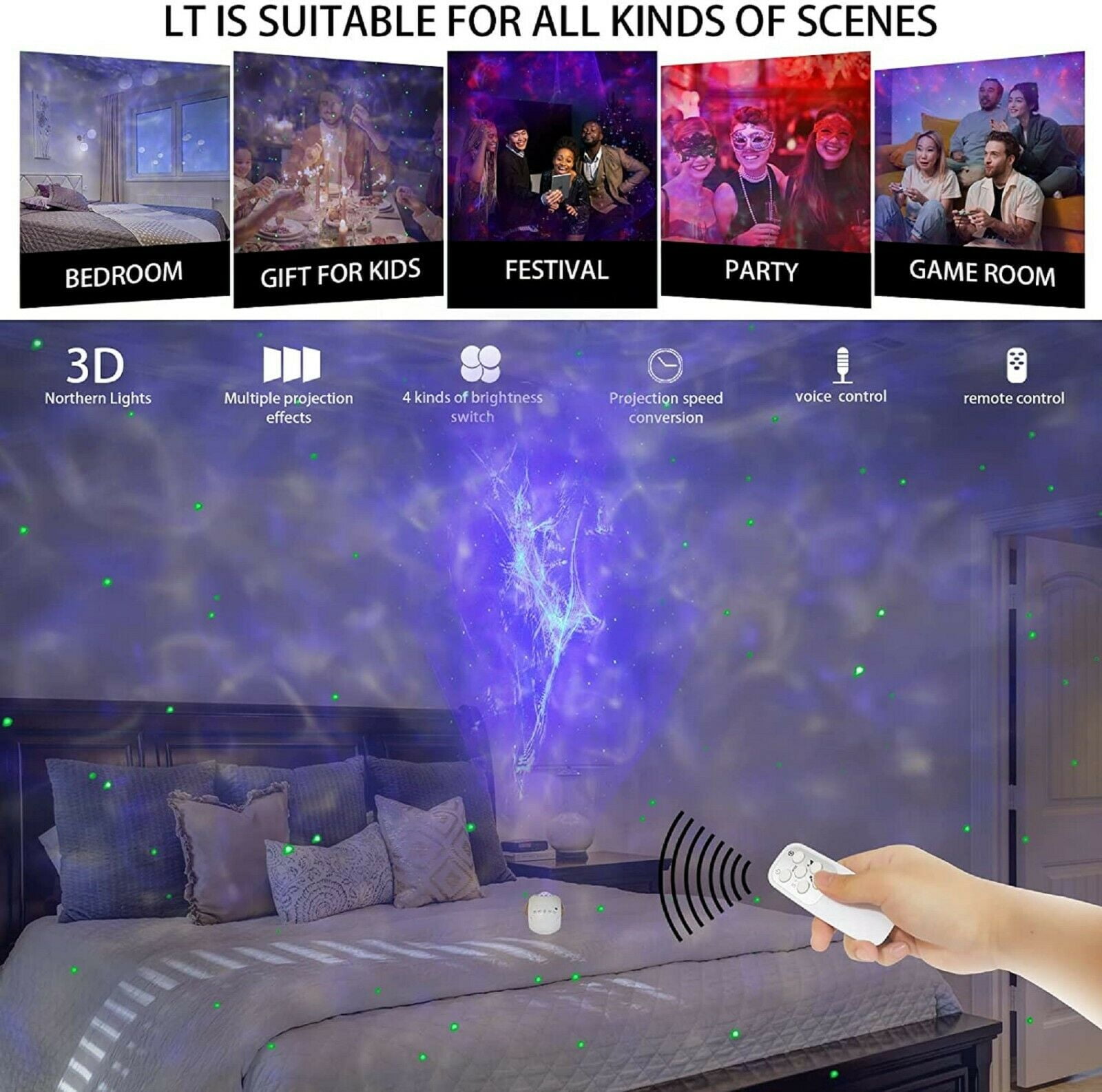 EpicGadget 3D Aurora Galaxy Star Projector - Northern Lights Nebula Cloud Projector with Remote Control Night Light for Bedroom/Game Room/Party/Bar/Home Decor, Perfect Gifts for Adults Kids (White)