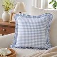 thumbnail image 2 of Blue Checkered Pillow Cover, Ruffled Frill Decorative Cushion Case for Sofa, Bed, Chair, Bedroom, Living Room and Cottage Home Decor, 2 of 7