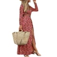 thumbnail image 2 of Vestido de mujer Estilo bohemio Ropa floral de manga larga Vestido largo con cuello en v de cintura alta para dama, Rojo, XL Vogacara AP003994-04, 2 of 5
