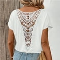 thumbnail image 5 of Tops for Women under $5 Short-sleeved Round Neck Lace-trimmed Casual Shirt White, 5 of 6