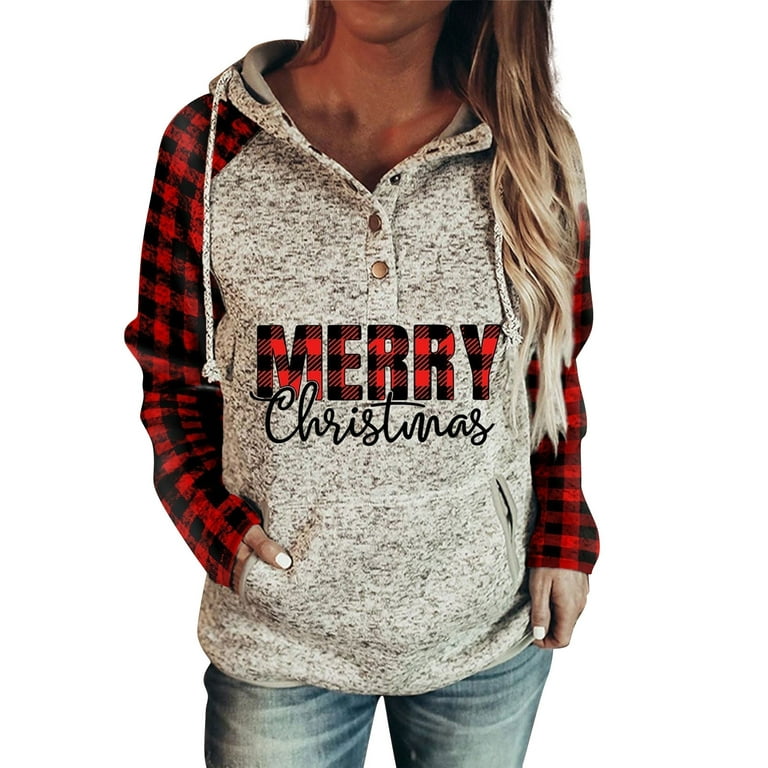 Women's Pullover Hoodies Plaid A Print Christmas Print Button Down Long  Long Zip Front Hoodies for Women Raiders Hoodie Women Raiders Jacket Women  Sweater Zip up Dress Casual Womens Sweat Shirts 