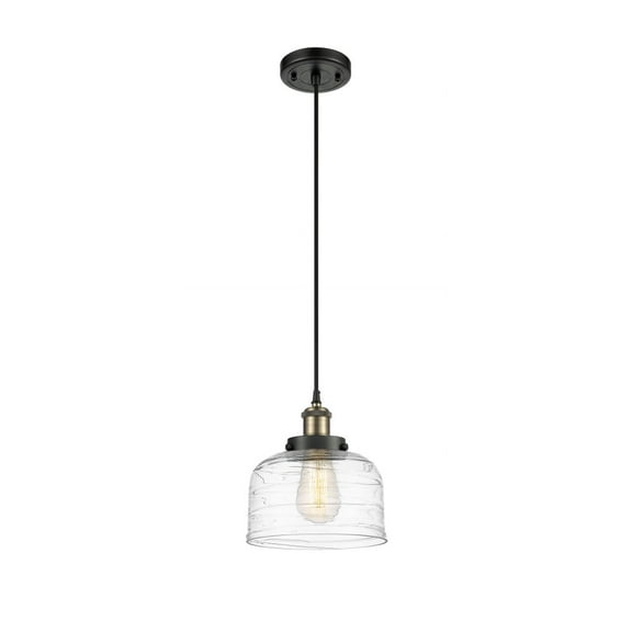 916-1P-BAB-G713-Innovations Lighting-Bell - 1 Light Cord Hung Mini Pendant In Industrial Style-10 Inches Tall and 8 Inches Wide-Black Antique Brass