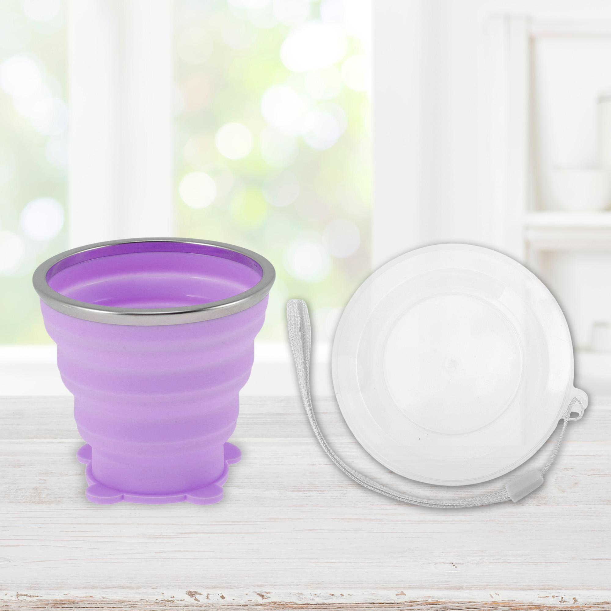 Unique Bargains Folding Cup Bears Design Collapsible Cups 1 Pc  Purple 270ml