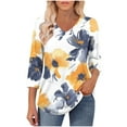 thumbnail image 5 of CYMMPU Women's Summer Fall Tunic Tops Casual Business Work Blouses Basic Tees Floral Printed Flowy Blouse 3/4 Length Sleeve Shirts V-Neck 2025 Clothes Yellow XXXL, 5 of 8